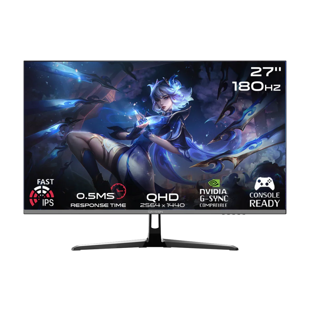 GAMEON 27” IPS Gaming Monitor – FHD 1080p, 180Hz Refresh Rate, 0.5ms Response Time, HDMI 2.1 Port, FreeSync G-Sync Compatible, HDR Ready, Built-in Speakers, Console, GOPS27180IPS - Black