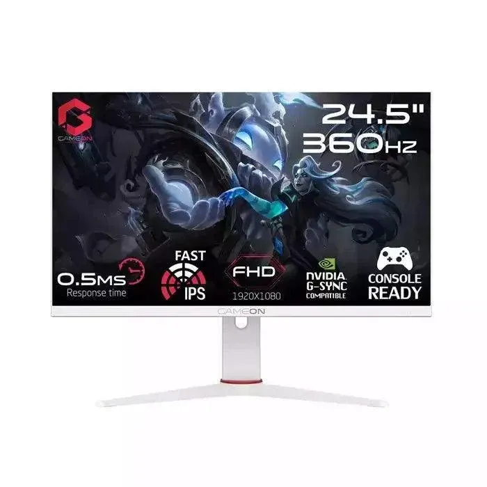 GAMEON GOA24FHD360IPS Artic Pro Series White Gaming Monitor 24.5 inch, 1920x1080p FHD Fast IPS Panel, 360Hz, 0.5ms, HDMI 2.1, G-Sync & Freesync, Supports HDR, PS5, VRR