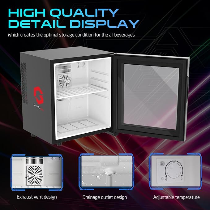 GAMEON - Frostbite Mini Gaming Fridge Thermoelectric Mini Bar Glass Door Low Noise Double layer Insulation - 30 L