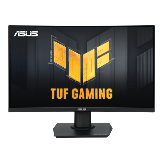 ASUS TUF Gaming VG24VQE curved monitor angled view showing screen and stand
